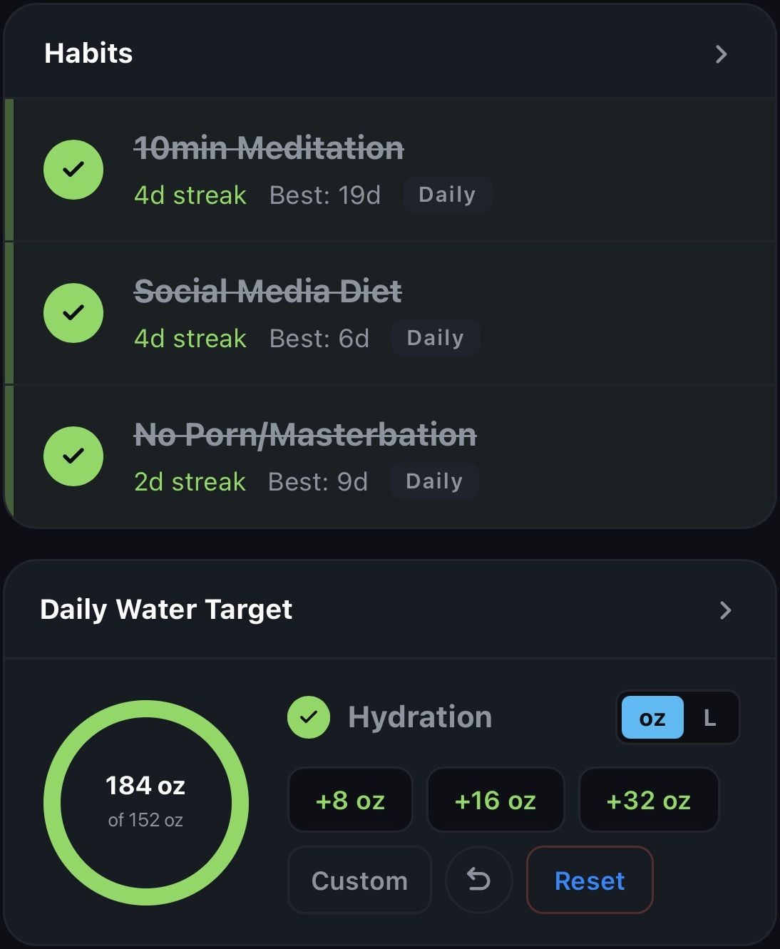 Habit tracking and water intake